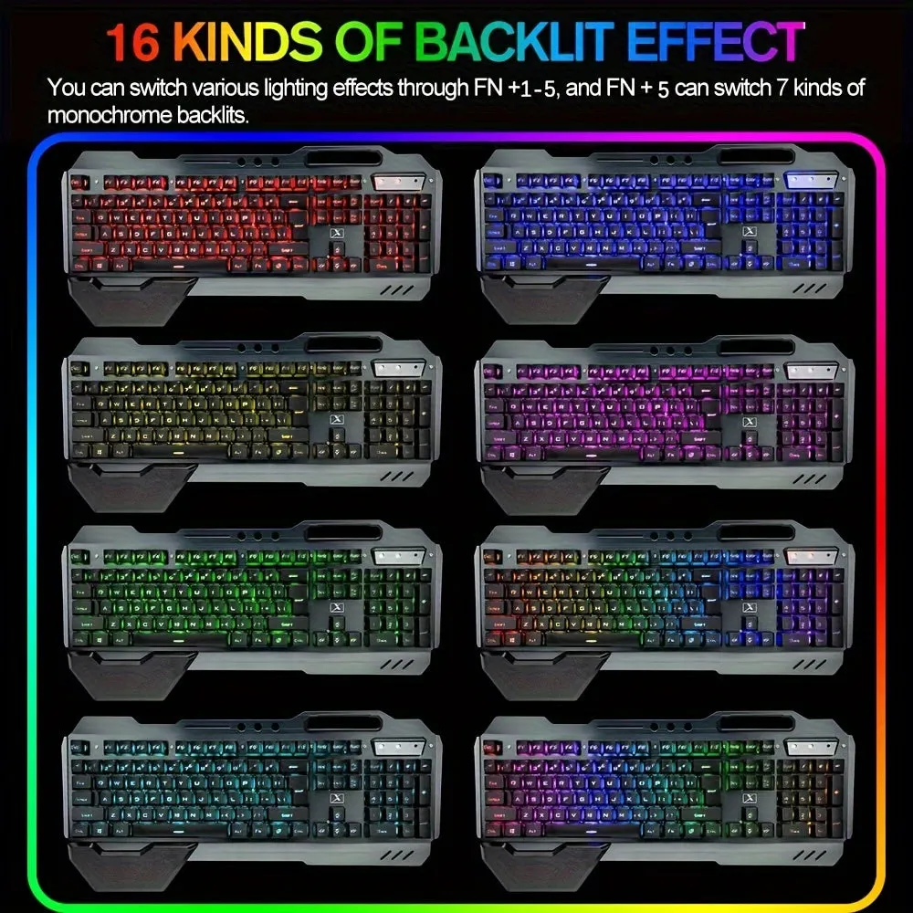 2.4 GHz Wireless Rechargeable Keyboard Mouse Combo Set 4800mAh Long Battery 16 Color modes RGB LED Backlit Mechanical Feel Gamer Keyboard 2400DPI LED Breathing Optical Mouse Mice Compatible with Pc