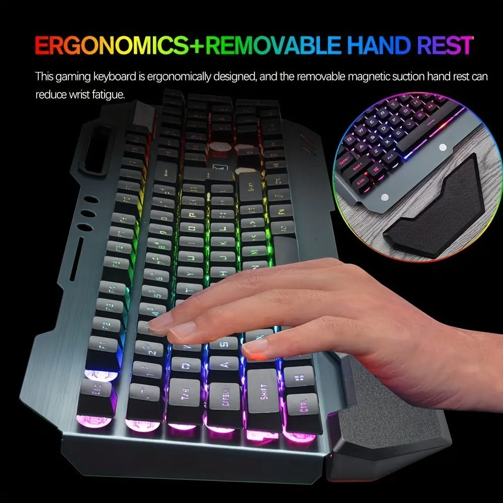 2.4 GHz Wireless Rechargeable Keyboard Mouse Combo Set 4800mAh Long Battery 16 Color modes RGB LED Backlit Mechanical Feel Gamer Keyboard 2400DPI LED Breathing Optical Mouse Mice Compatible with Pc