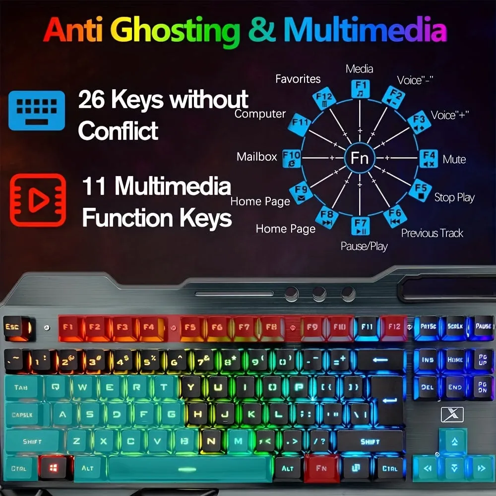 2.4 GHz Wireless Rechargeable Keyboard Mouse Combo Set 4800mAh Long Battery 16 Color modes RGB LED Backlit Mechanical Feel Gamer Keyboard 2400DPI LED Breathing Optical Mouse Mice Compatible with Pc