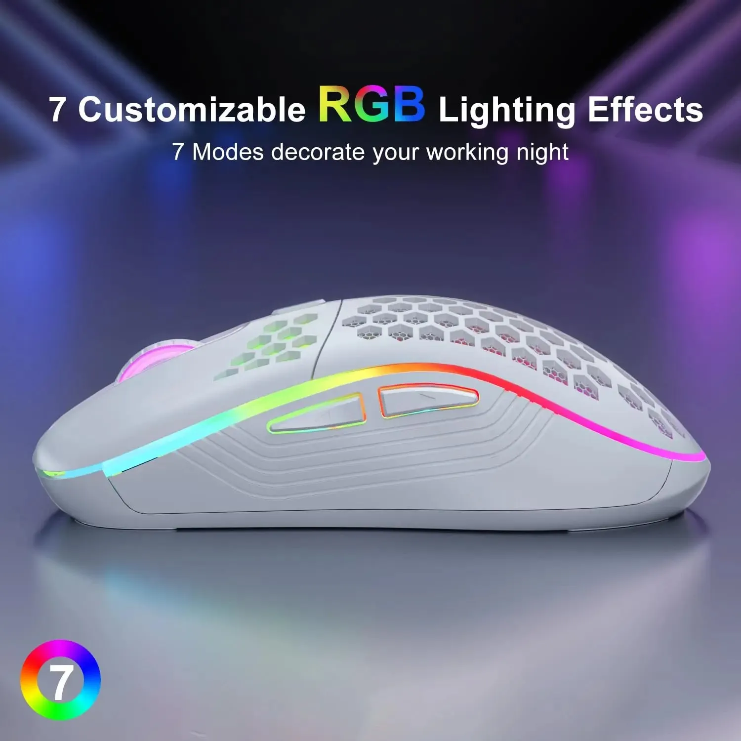 2.4G Wireless Gaming Mouse RGB Lighting Charging Mouse with Adjustable DPI Ergonomic Honeycomb Design for Desktop Laptop