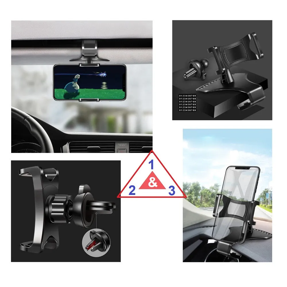 3 in 1 Car GPS Smartphone Holder: Dashboard / Visor Clamp   AC Grid Clip for Zebra TC20 with Keyboard (2018) - Black