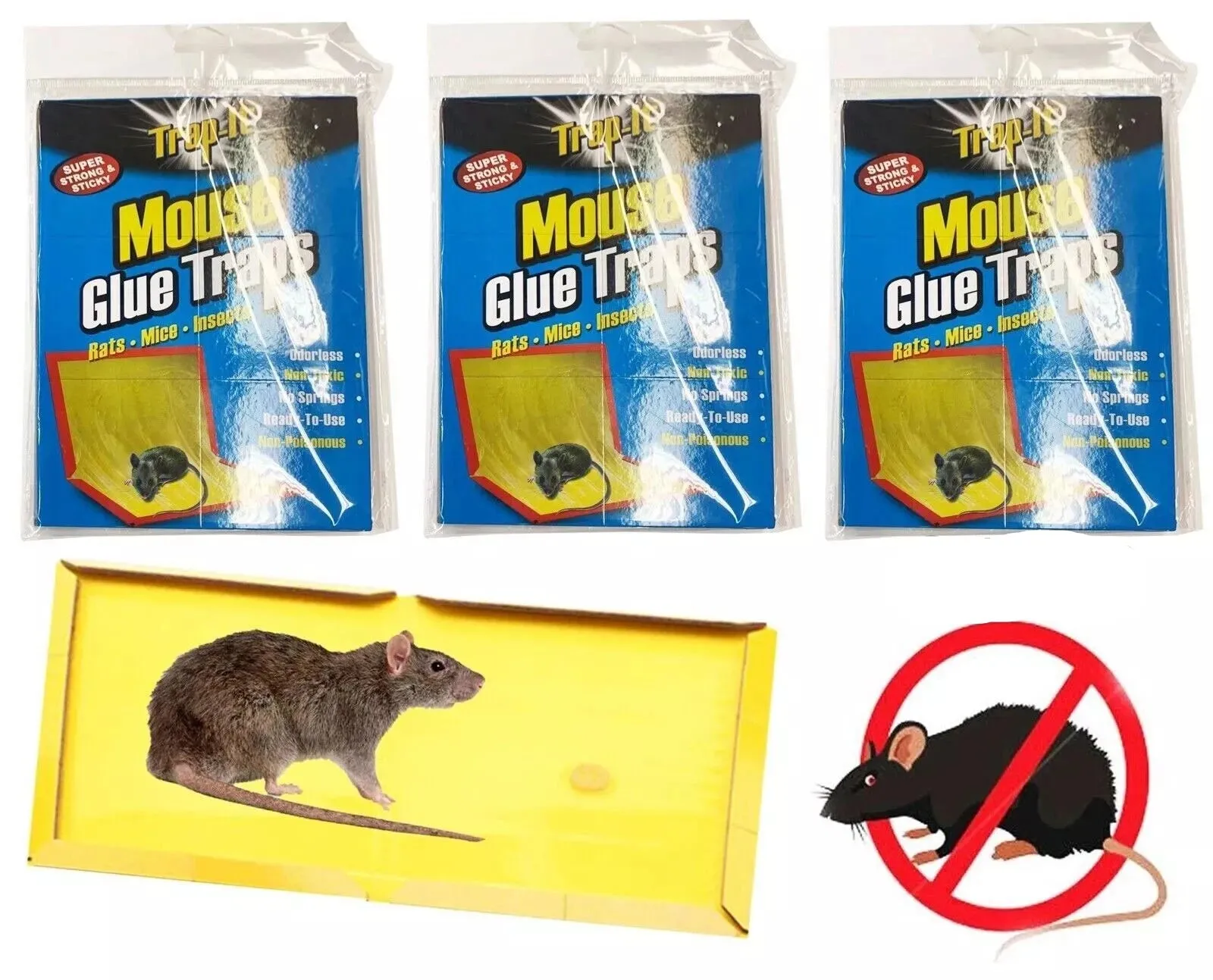 3 Traps (3 Pack) Large Mouse Glue Traps with Enhanced Stickiness Rat Mouse Traps