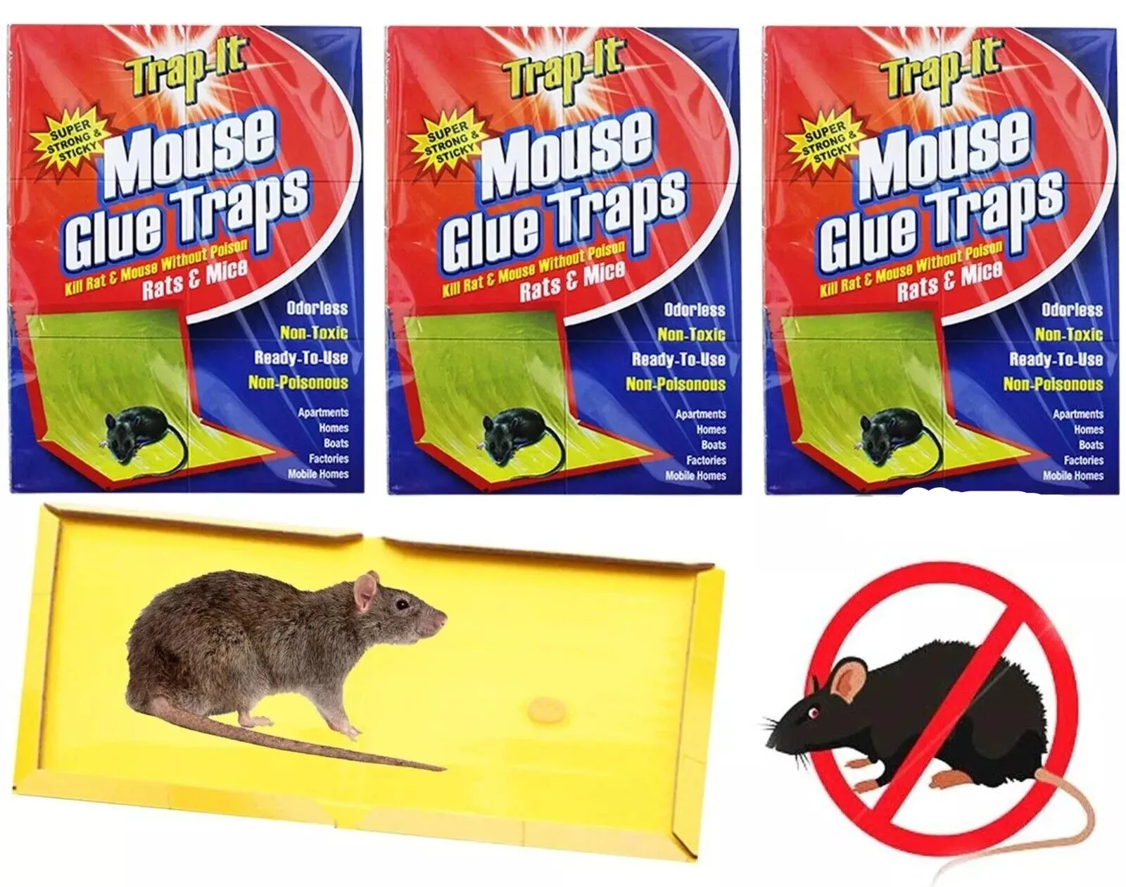 3 Traps (3 Pack) Large Mouse Glue Traps with Enhanced Stickiness Rat Mouse Traps
