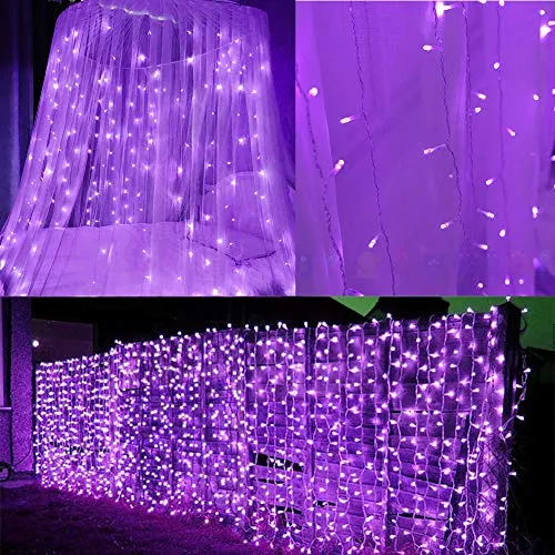300 LED Purple Curtain String Lights - 8 Modes - Indoor/Outdoor