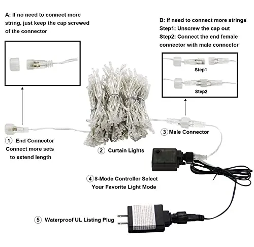 300 LED Purple Curtain String Lights - 8 Modes - Indoor/Outdoor