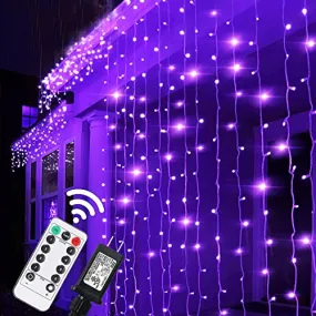 300 LED Purple Curtain String Lights - 8 Modes - Indoor/Outdoor