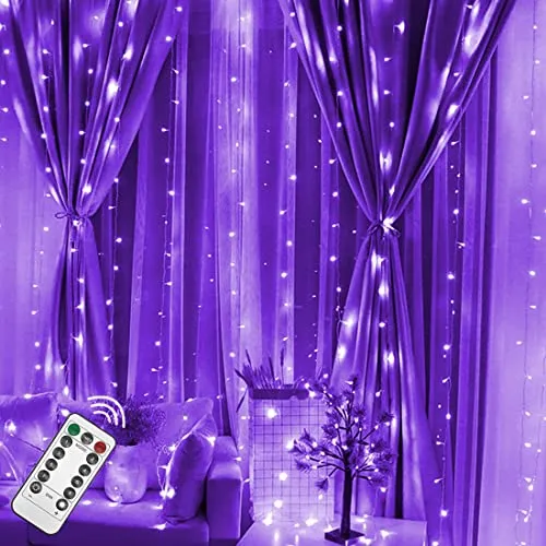 300 LED Purple Curtain String Lights - 8 Modes - Indoor/Outdoor