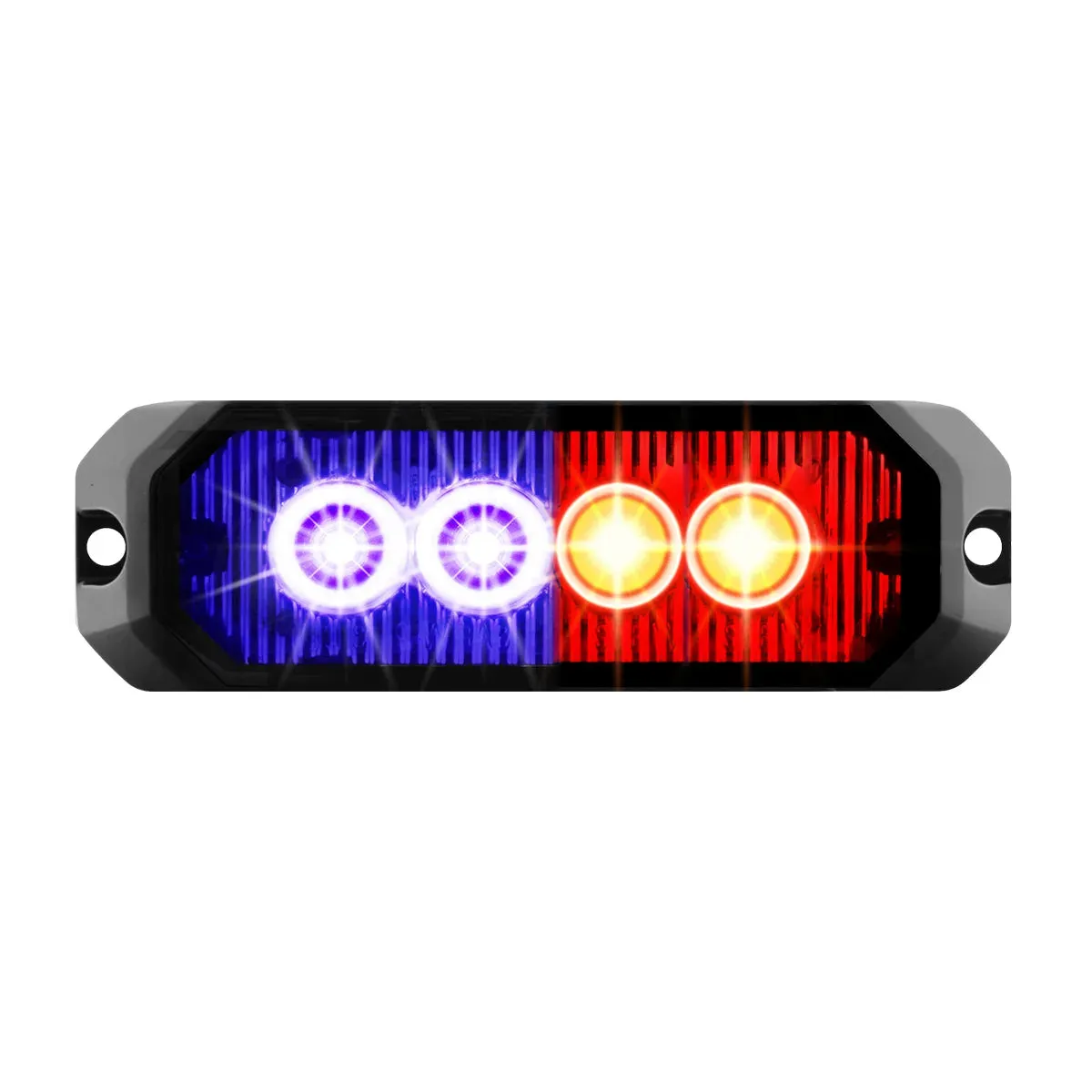 4″ MEDIUM RECTANGULAR HIGH POWER LED STROBE LIGHT, BLUE & RED/CLEAR