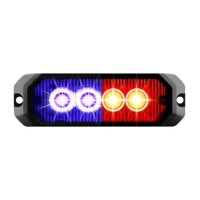 4″ MEDIUM RECTANGULAR HIGH POWER LED STROBE LIGHT, BLUE & RED/CLEAR