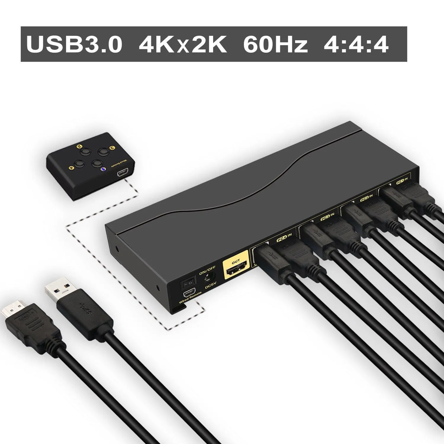 4x1 USB 3.0 KVM Switch Single Monitor HDMI 2.0 4K 60Hz CKL-64HUA-3