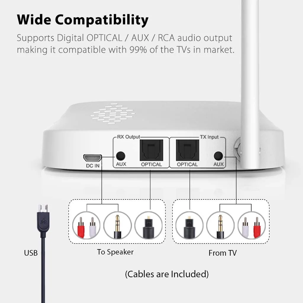 Avantree Oasis B TC500 Bluetooth 5.0 Transmitter Receiver for TV, Home Stereo Speakers, Bypass Mode, Class 1 Long Range, LED Indicator, Optical AUX RCA, aptX Low Latency Audio Adapter for 2 Headphones