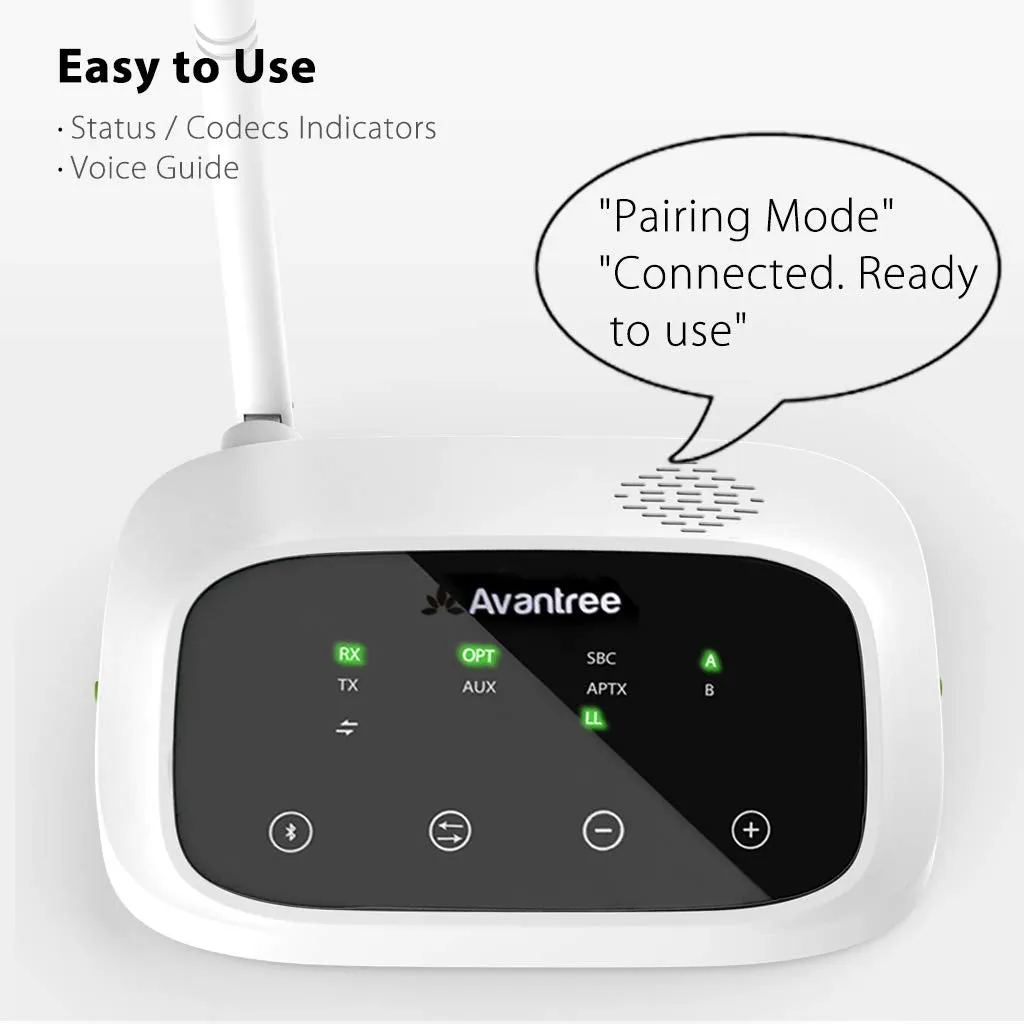 Avantree Oasis B TC500 Bluetooth 5.0 Transmitter Receiver for TV, Home Stereo Speakers, Bypass Mode, Class 1 Long Range, LED Indicator, Optical AUX RCA, aptX Low Latency Audio Adapter for 2 Headphones