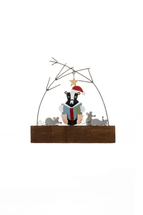 Badger reading to mice decoration