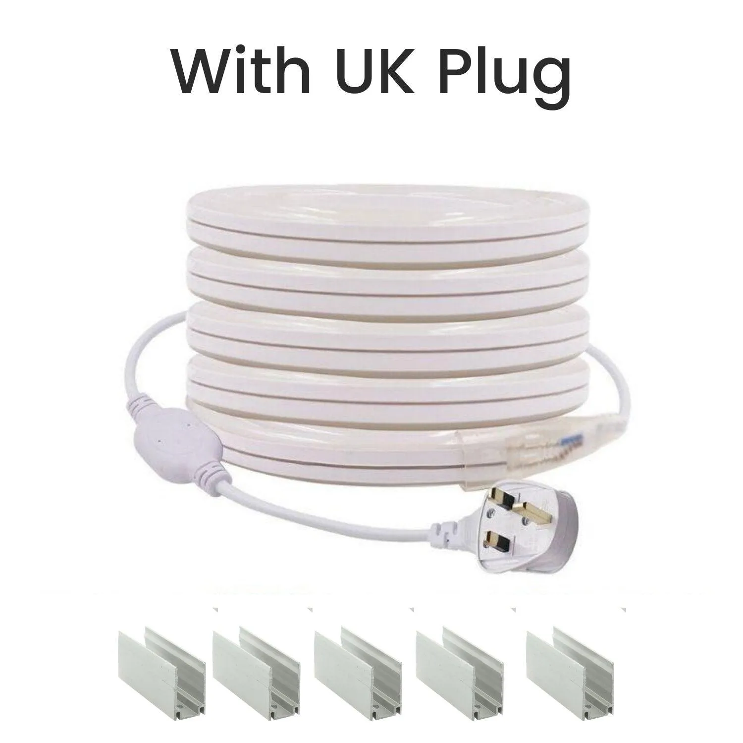 Blue LED Neon Flex AC 220V 240V 8x16mm 120LEDs/m IP65 Waterproof with UK Plug