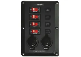 Blue Sea 4 Position with 2 x 12V Sockets Below Deck Circuit Breaker Panel