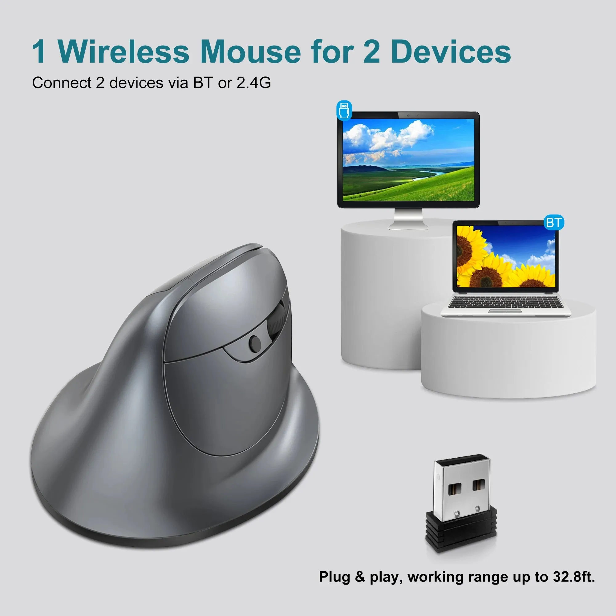 Bluetooth Vertical Mouse with OLED Screen