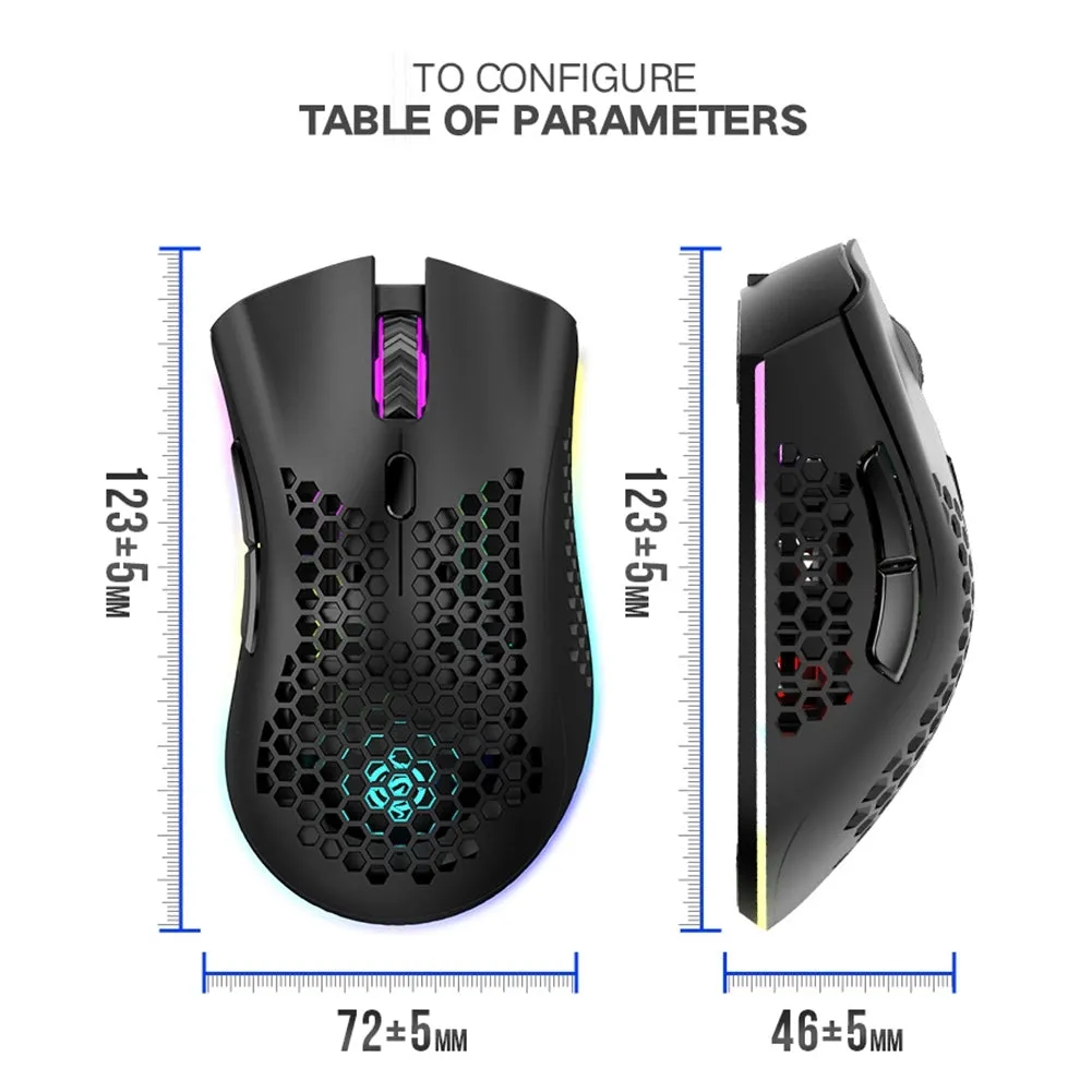 BM600 RGB Gaming Rechargeable Honeycomb Wireless Mouse