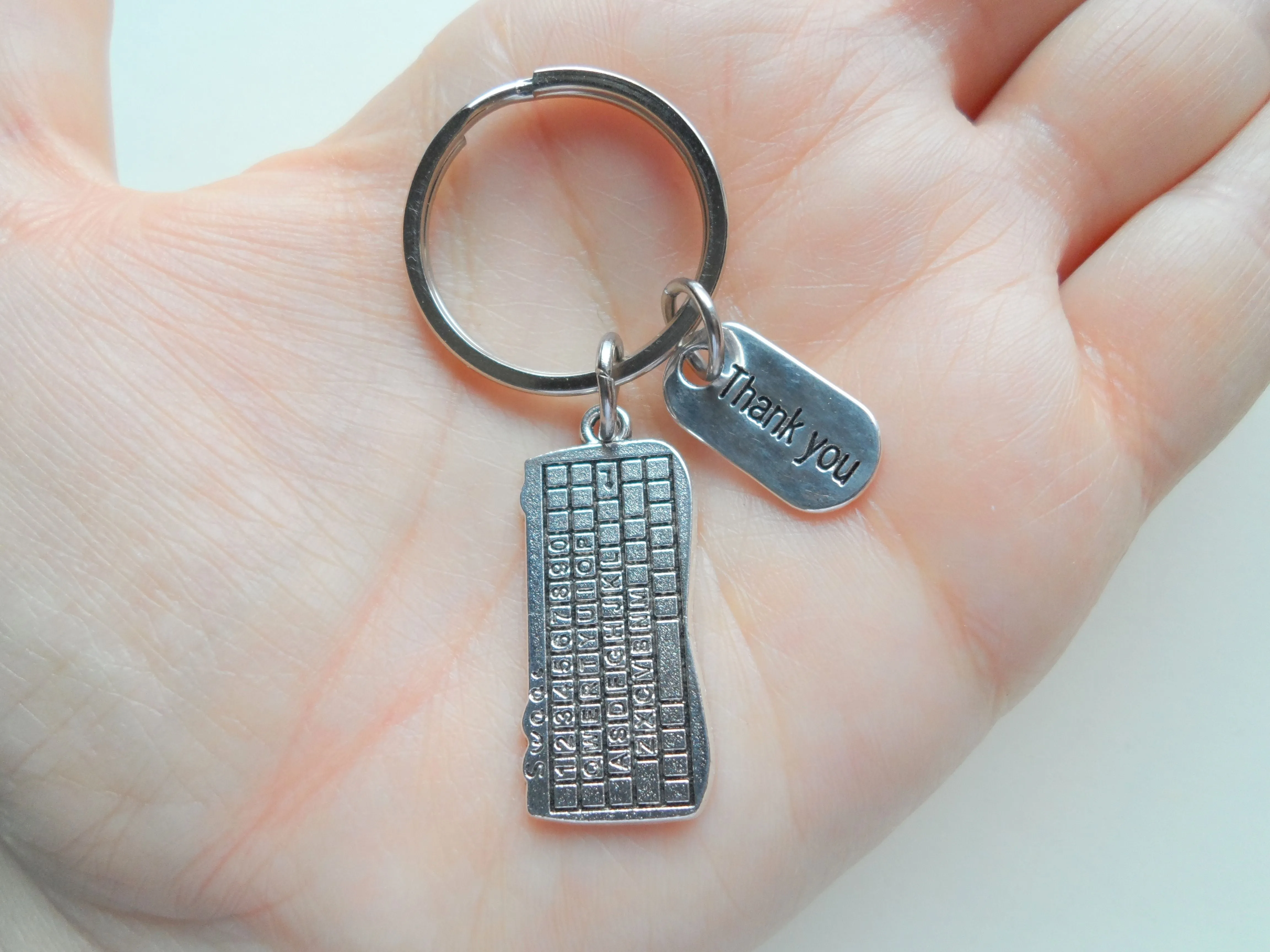 Computer Keyboard Charm Keychain with Thank You Charm, Employee Keychain, Telework, Remote Work Staff, Secretary, Receptionist, Office Staff, or IT Keychain
