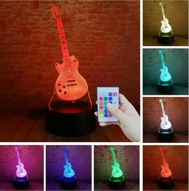 Creative Cartoon 3D Electric Music Guitar Bass Model Illusion Lamp LED 7 Color Change Gradient Baby Child Sleep Night Light Toys