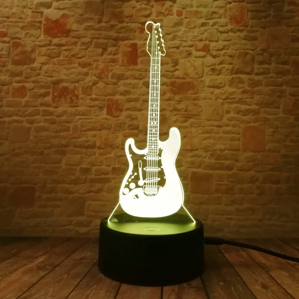 Creative Cartoon 3D Electric Music Guitar Bass Model Illusion Lamp LED 7 Color Change Gradient Baby Child Sleep Night Light Toys