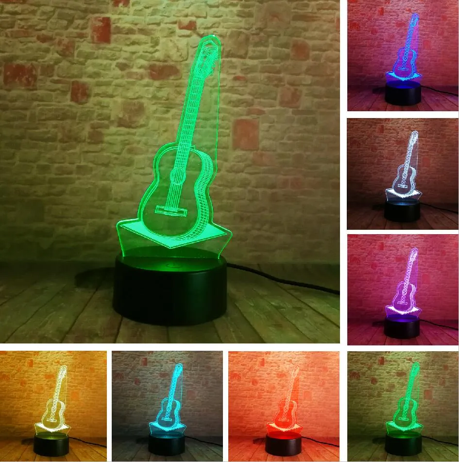 Creative Cartoon 3D Electric Music Guitar Bass Model Illusion Lamp LED 7 Color Change Gradient Baby Child Sleep Night Light Toys