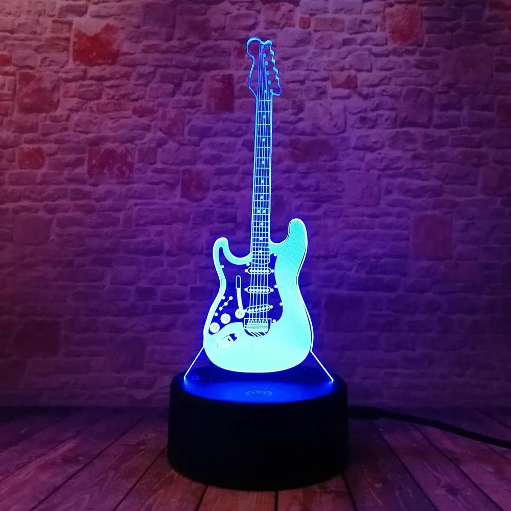 Creative Cartoon 3D Electric Music Guitar Bass Model Illusion Lamp LED 7 Color Change Gradient Baby Child Sleep Night Light Toys
