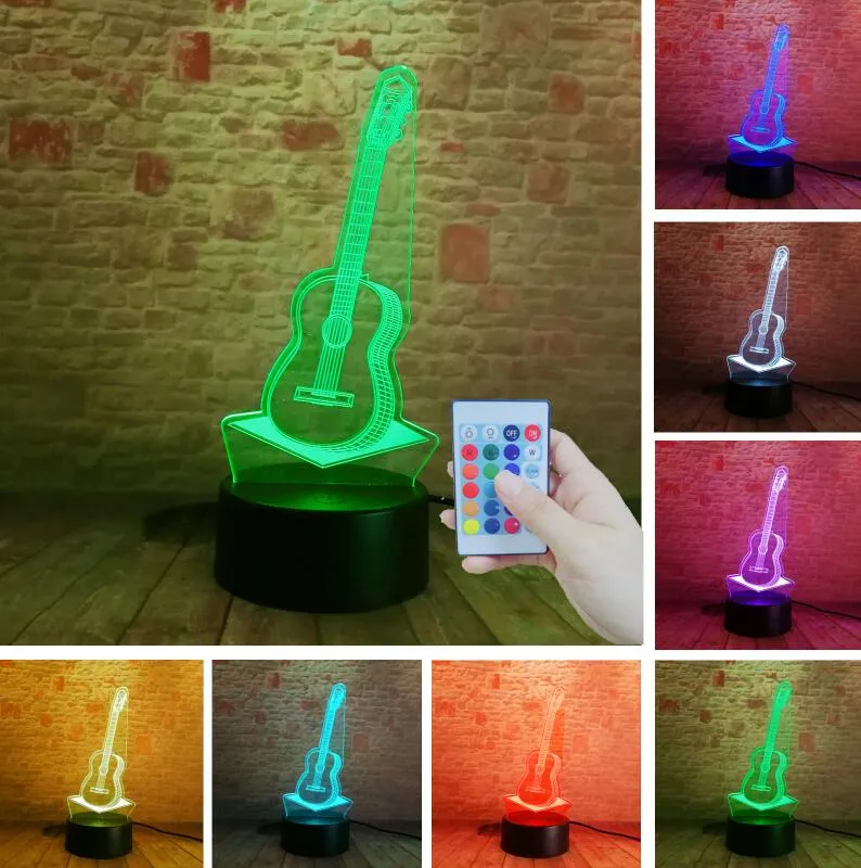 Creative Cartoon 3D Electric Music Guitar Bass Model Illusion Lamp LED 7 Color Change Gradient Baby Child Sleep Night Light Toys