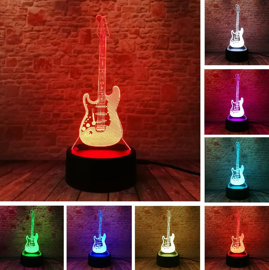 Creative Cartoon 3D Electric Music Guitar Bass Model Illusion Lamp LED 7 Color Change Gradient Baby Child Sleep Night Light Toys
