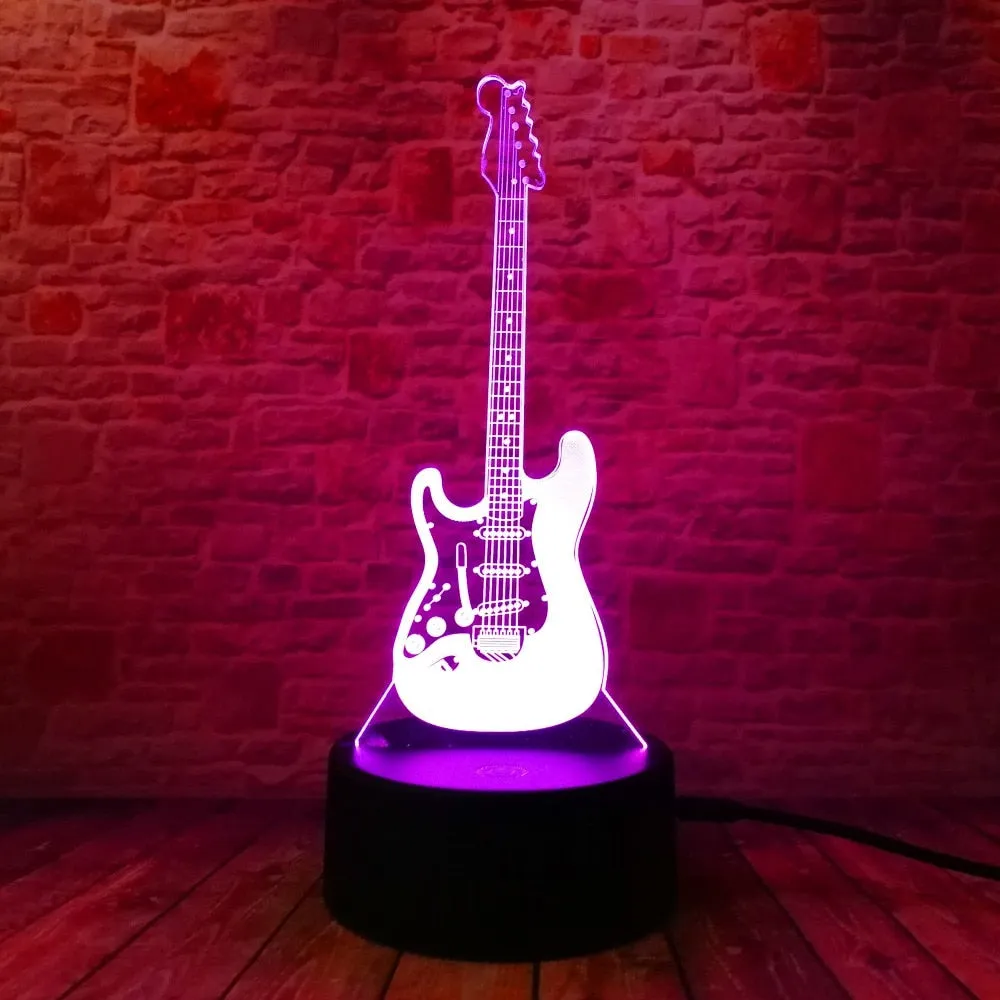 Creative Cartoon 3D Electric Music Guitar Bass Model Illusion Lamp LED 7 Color Change Gradient Baby Child Sleep Night Light Toys