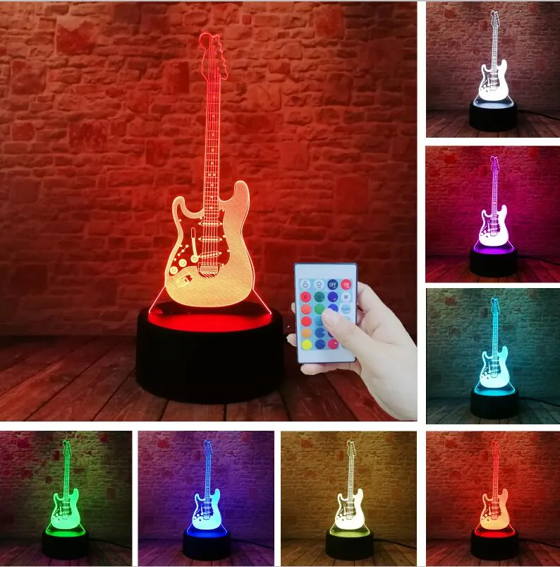 Creative Cartoon 3D Electric Music Guitar Bass Model Illusion Lamp LED 7 Color Change Gradient Baby Child Sleep Night Light Toys