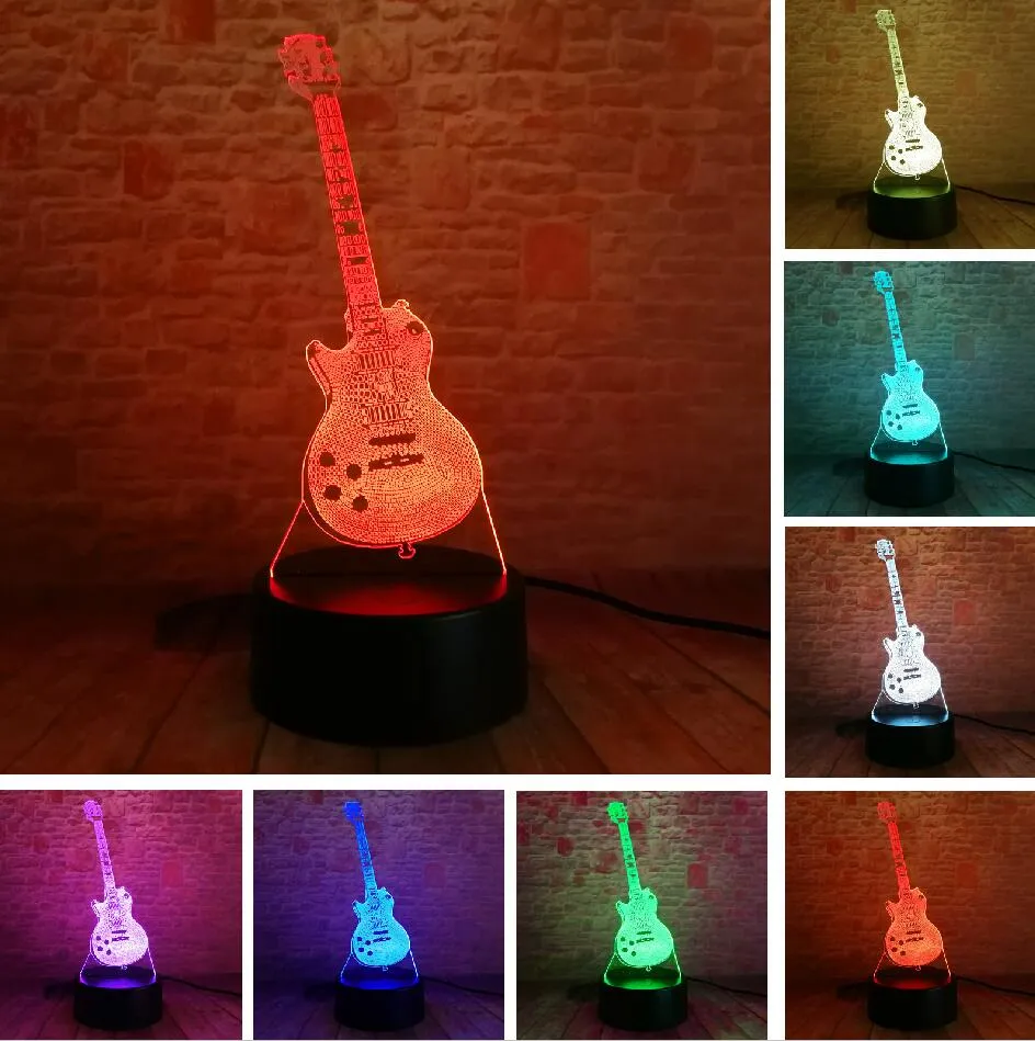 Creative Cartoon 3D Electric Music Guitar Bass Model Illusion Lamp LED 7 Color Change Gradient Baby Child Sleep Night Light Toys