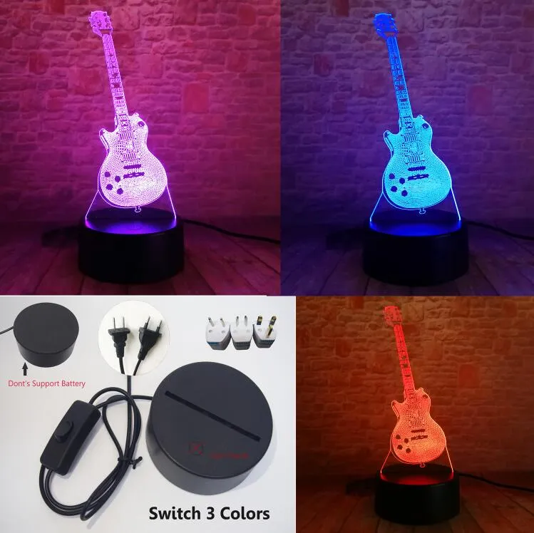 Creative Cartoon 3D Electric Music Guitar Bass Model Illusion Lamp LED 7 Color Change Gradient Baby Child Sleep Night Light Toys