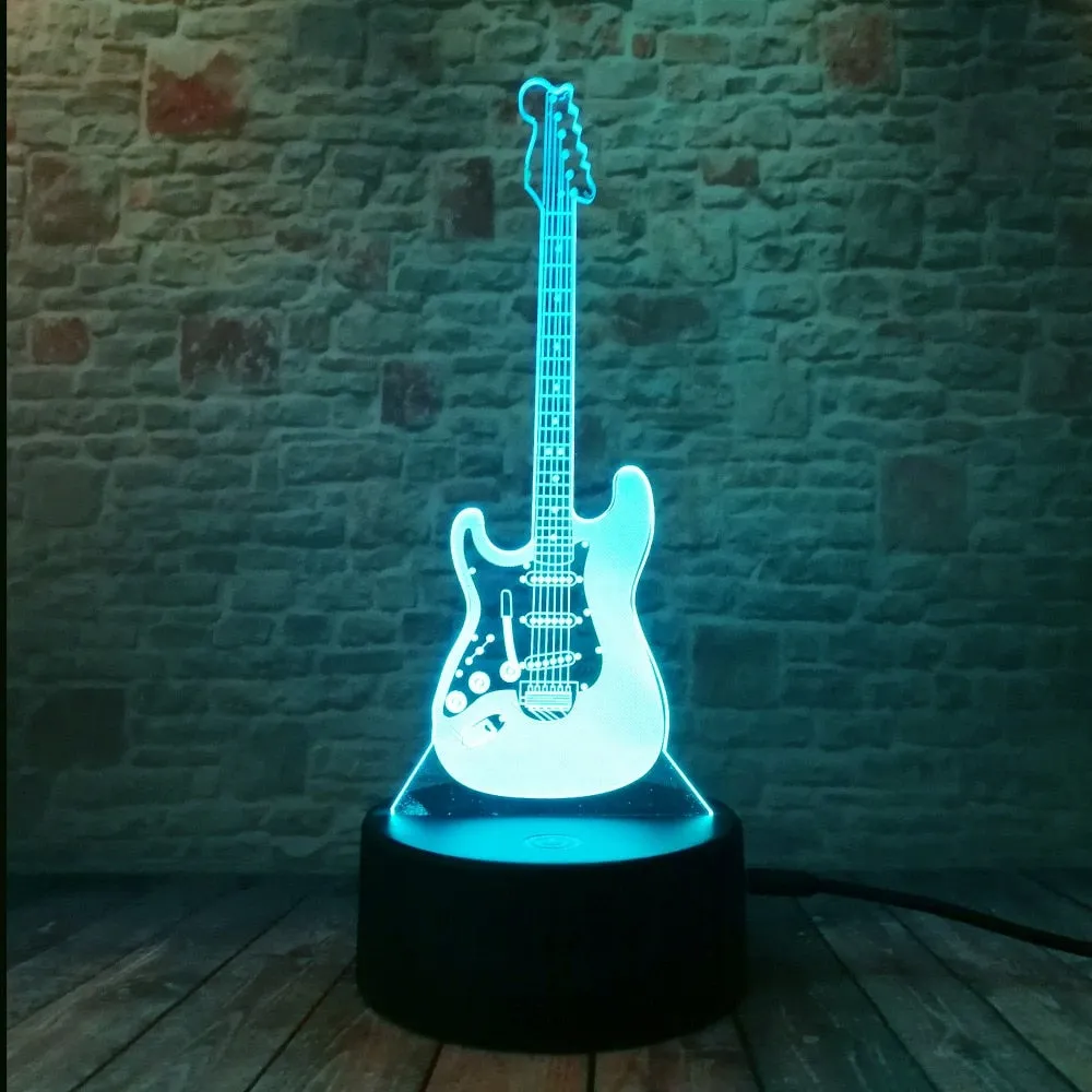 Creative Cartoon 3D Electric Music Guitar Bass Model Illusion Lamp LED 7 Color Change Gradient Baby Child Sleep Night Light Toys