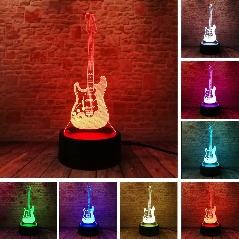Creative Cartoon 3D Electric Music Guitar Bass Model Illusion Lamp LED 7 Color Change Gradient Baby Child Sleep Night Light Toys