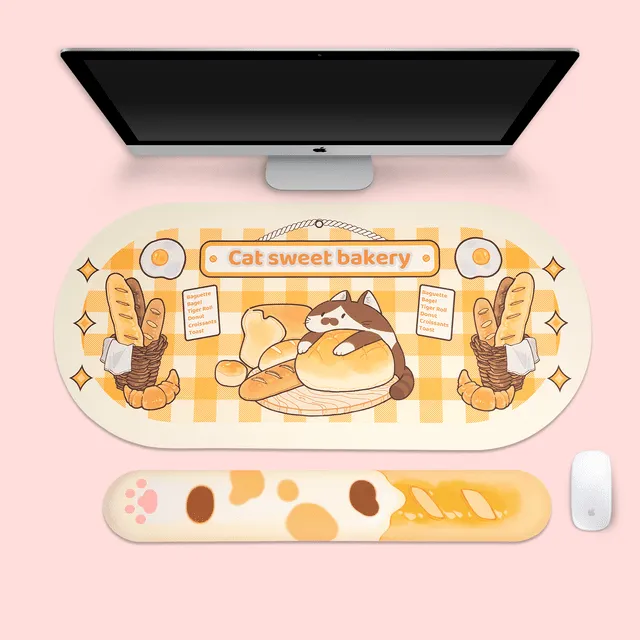 Cute Cartoon Cat Mouse Pad And Keyboard Wrist Rest