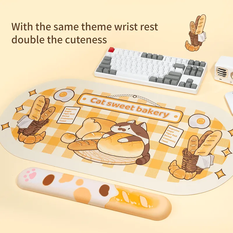 Cute Cartoon Cat Mouse Pad And Keyboard Wrist Rest