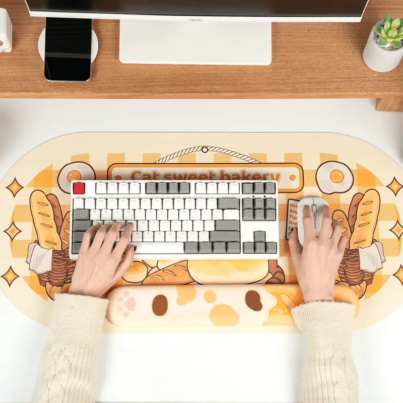 Cute Cartoon Cat Mouse Pad And Keyboard Wrist Rest