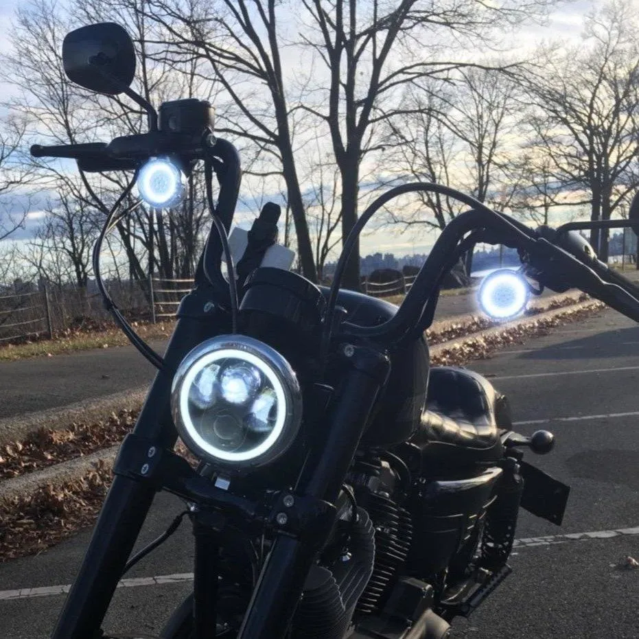 Eagle Lights 2” Front Harley LED Turn Signal with Halo Running Light Kit - White Halo Ring / Amber Turn Signal / 1157 Base