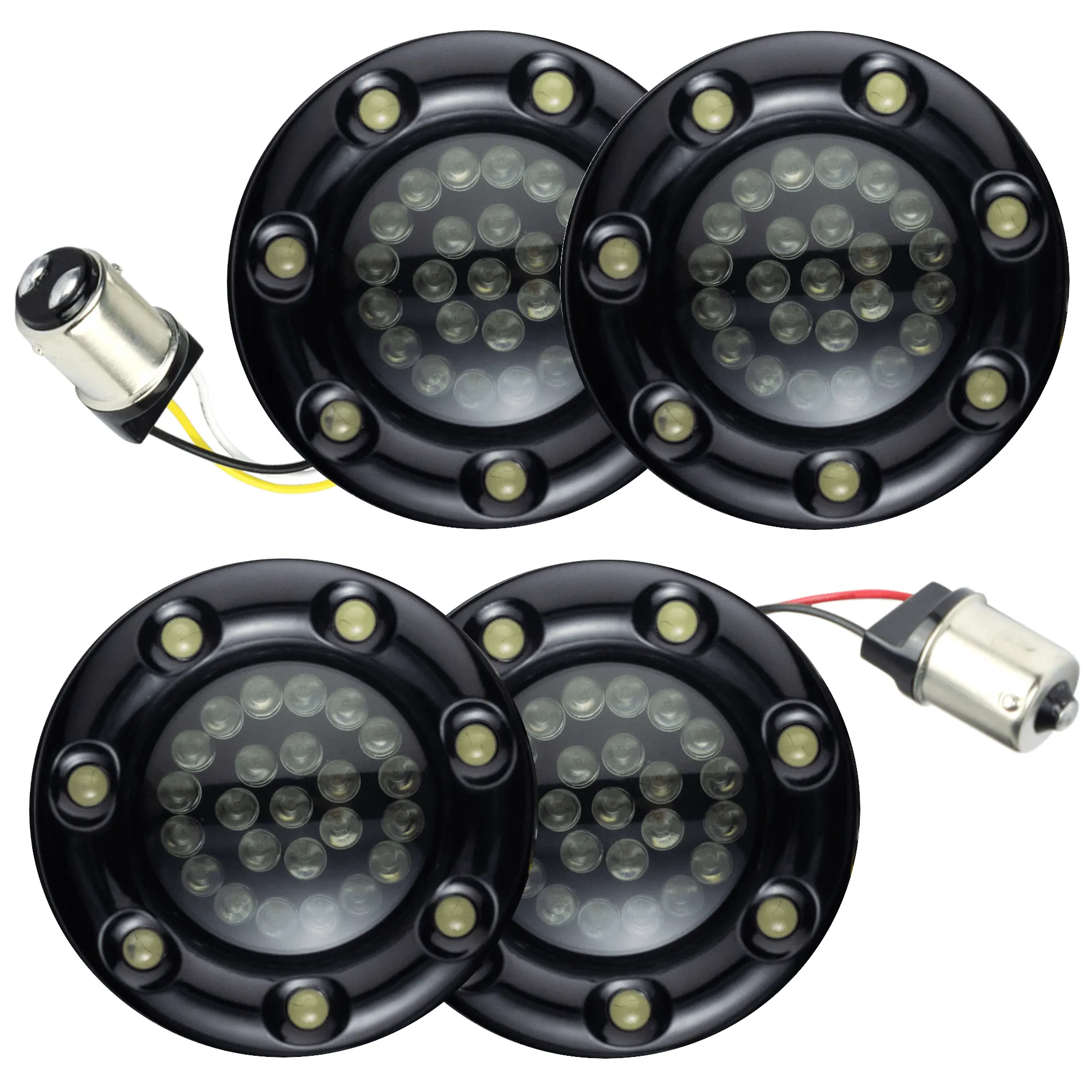 Eagle Lights 2” Infinity Beam Front and Rear (1156) LED Turn Signal Kit w/ Running LED Light Ring Covers for Harley Davidson Motorcycles