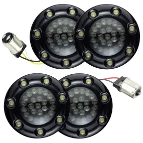Eagle Lights 2” Infinity Beam Front and Rear (1156) LED Turn Signal Kit w/ Running LED Light Ring Covers for Harley Davidson Motorcycles