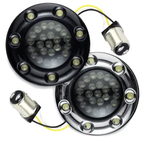 Eagle Lights 2” Infinity Beam Front LED Turn Signals with Integrated Trim Rings and White Halo Running Lights for Harley Davidson Motorcycles
