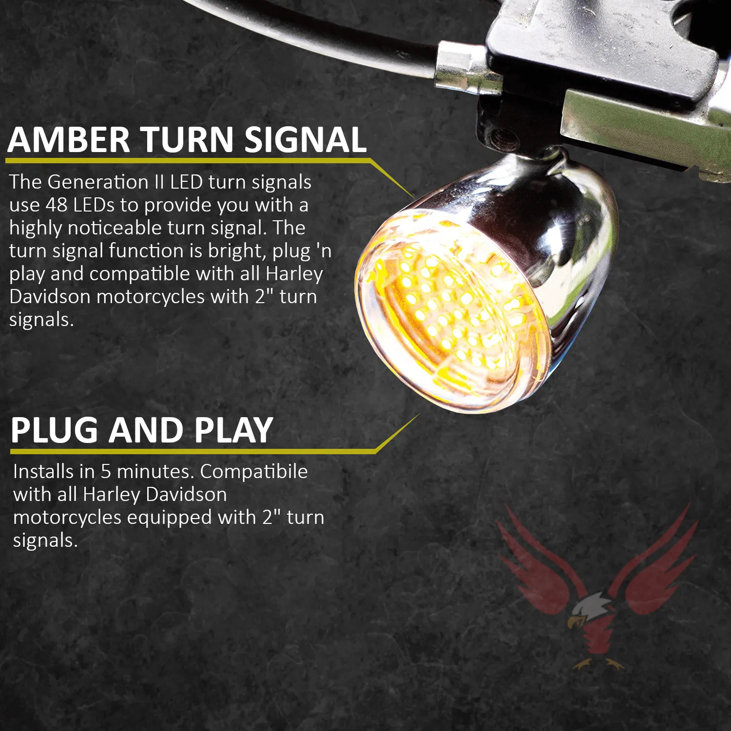 Eagle Lights 2" Generation II Front and Rear Harley LED Turn Signals Kit - Front 1157 / Rear 1156 / Rear LEDs Amber