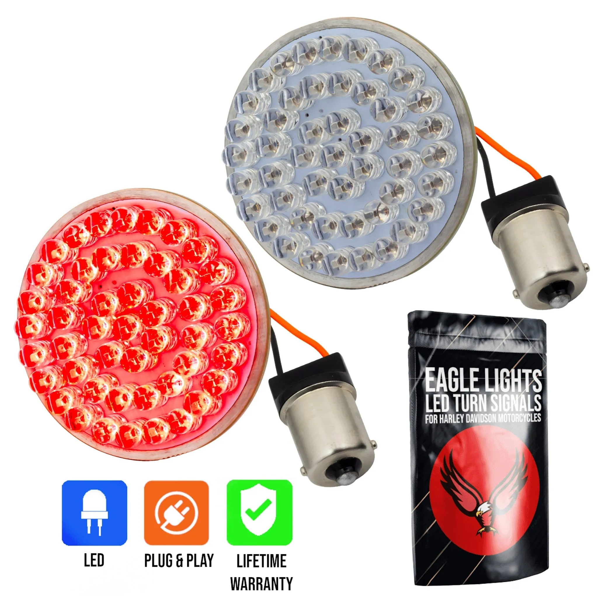 Eagle Lights 2" Rear LED Turn Signals for Harley Davidson Motorcycles- Generation I / 1156 Base / Red