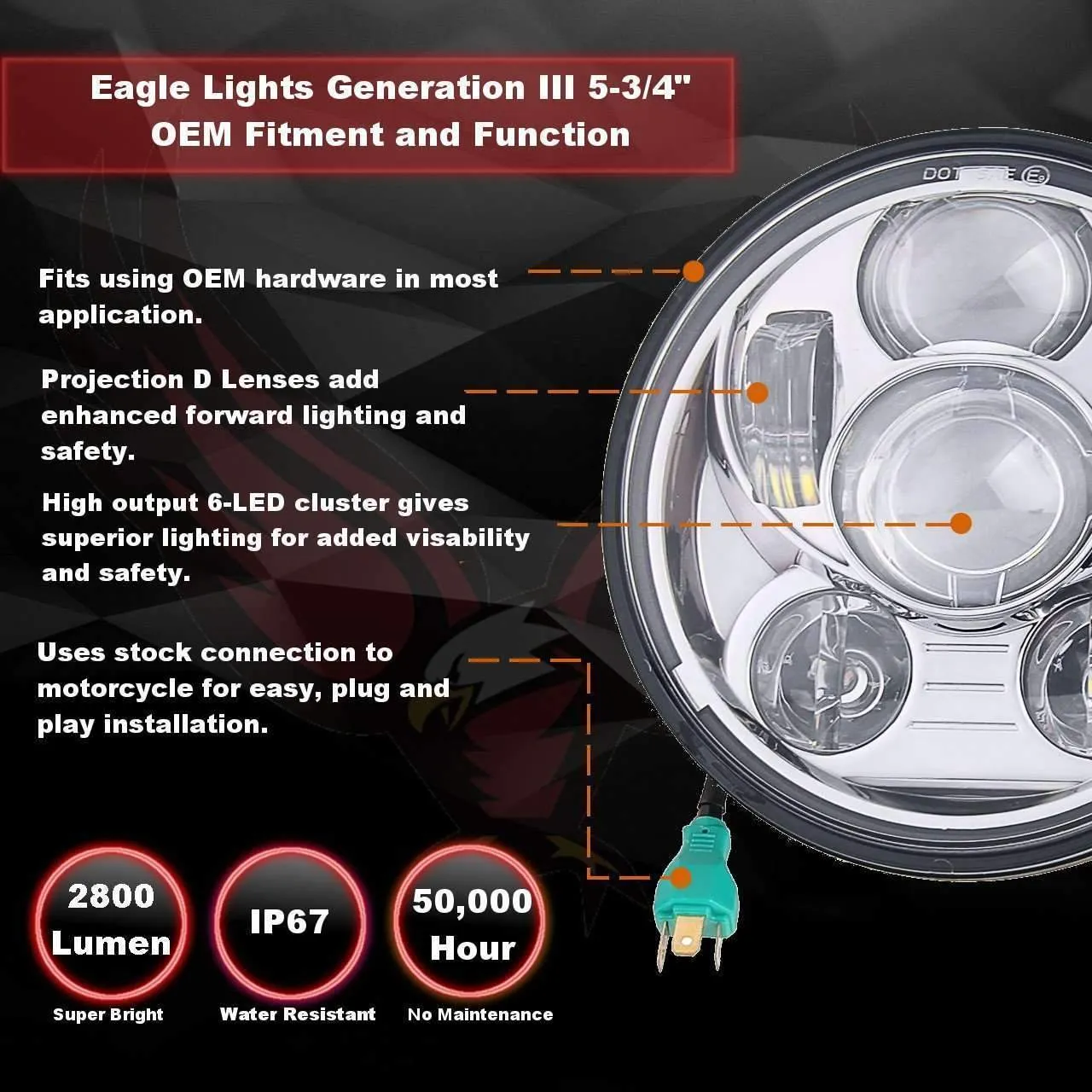 Eagle Lights 5 3/4" Generation III LED Projection Headlight for 2016  Triumph Street Twin, Bobber and Scrambler 1200XE / XC