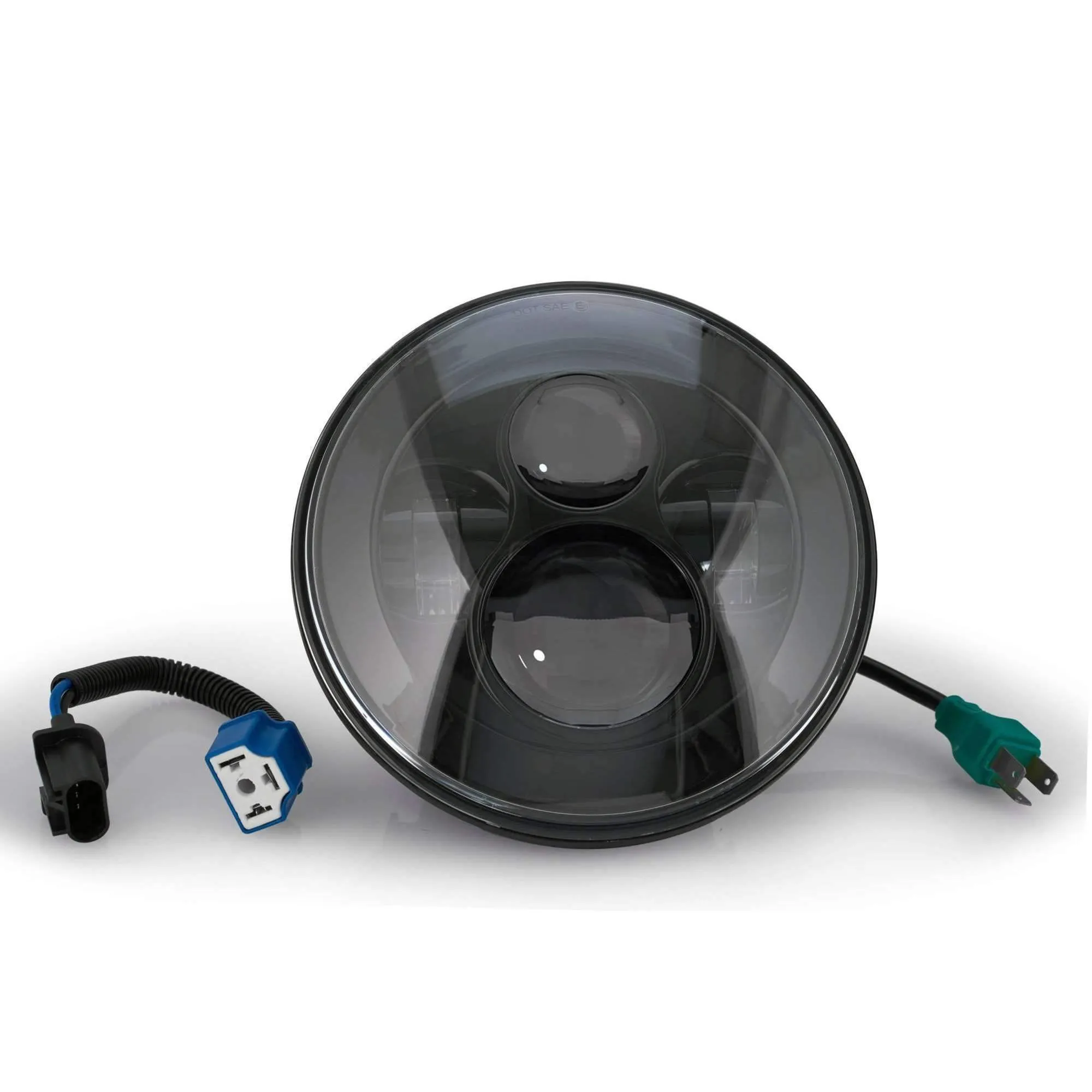 Eagle Lights 7" Round Black LED Projector Headlights (Pair) for Jeep Wrangler CJ JK TJ 97-2017 with Pair of Anti Flicker Harnesses