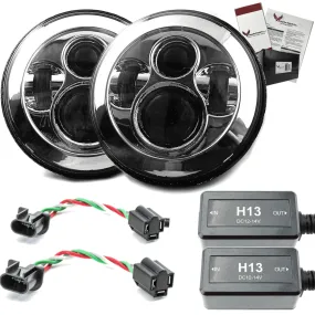 Eagle Lights 8700 7" Round Chrome Jeep Wrangler LED Projection Headlight Kit with Anti-flicker Harnesses