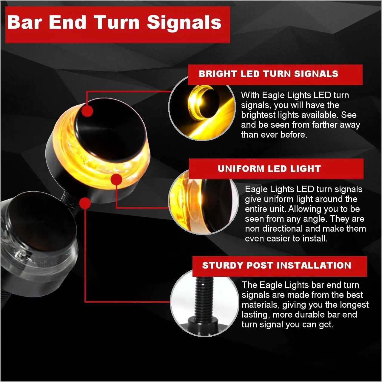 Eagle Lights Bar End LED Turn Signals for 7/8" Handlebars - Pair