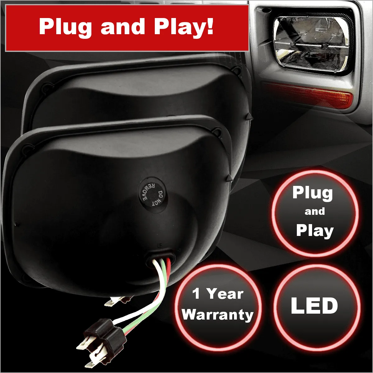 Eagle Lights Complex Reflector 5 x 7 LED Headlight w/ Negative Harness For Toyota Models
