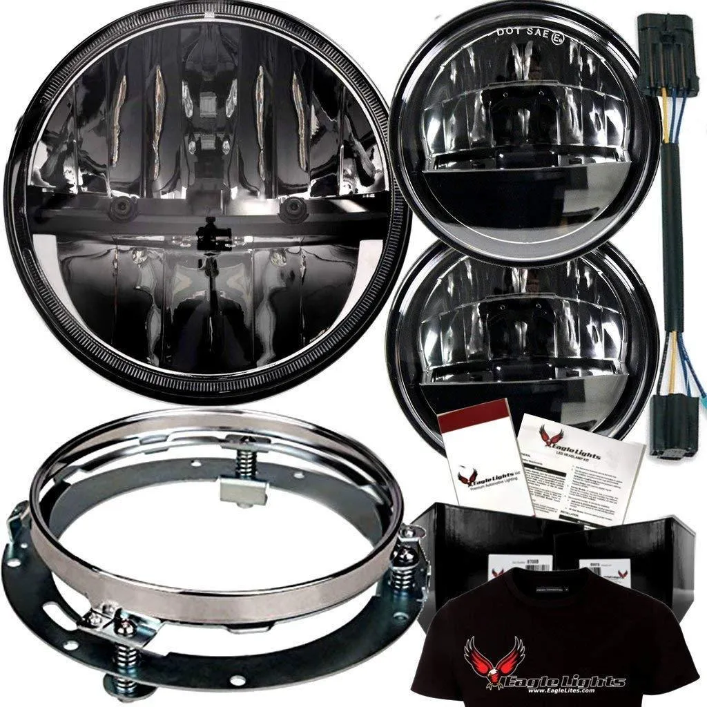 Eagle Lights Complex Reflector Series 7" Round LED Headlight with LED Passing Lights for Harley Davidson