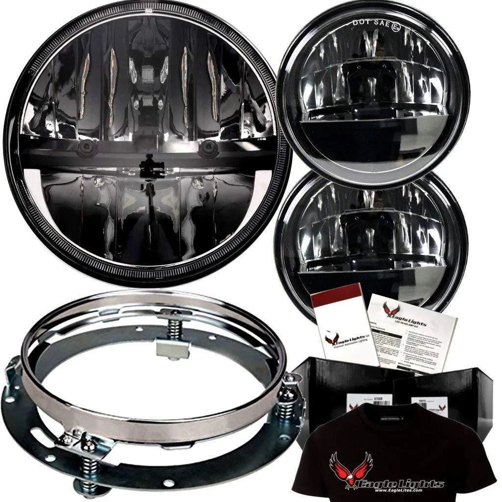 Eagle Lights Complex Reflector Series 7" Round LED Headlight with LED Passing Lights for Harley Davidson